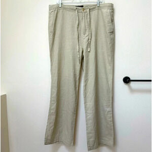 Andrew Fezza Linen Blend Zip Tie Straight Leg Cream Pants Sz XL
